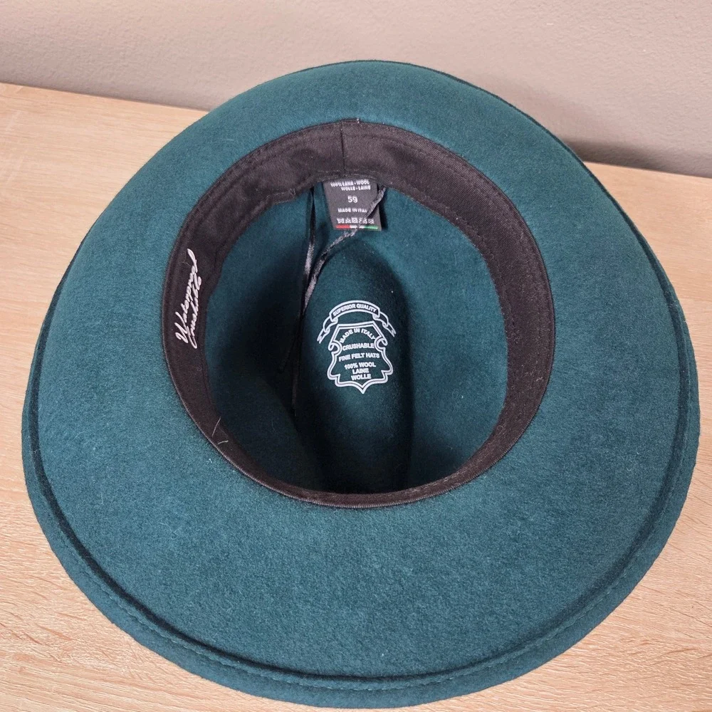 Made in Italy Wool Felt Fedora Hat Size 59 Dark Green Crushable Waterproof